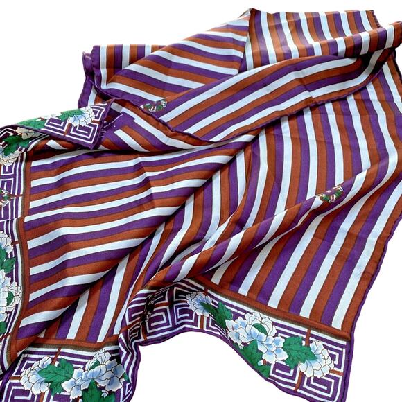 Anne Klein Silk Scarf Rectangle Hand Rolled Vintage Gem Tones Geometric Floral - Picture 5 of 8